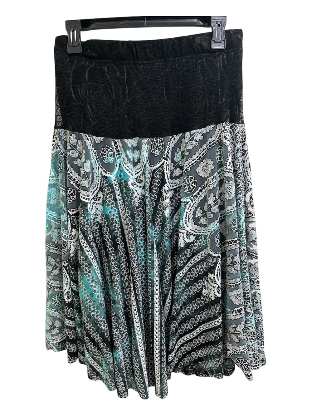 AGION Boho Lace & Paisley Print Maxi Dress - Black/White/Teal - Size 5